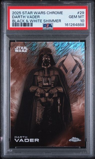 2025 TOPPS STAR WARS CHROME DARTH VADER BLACK & WHITE SHIMMER #29 PSA 10