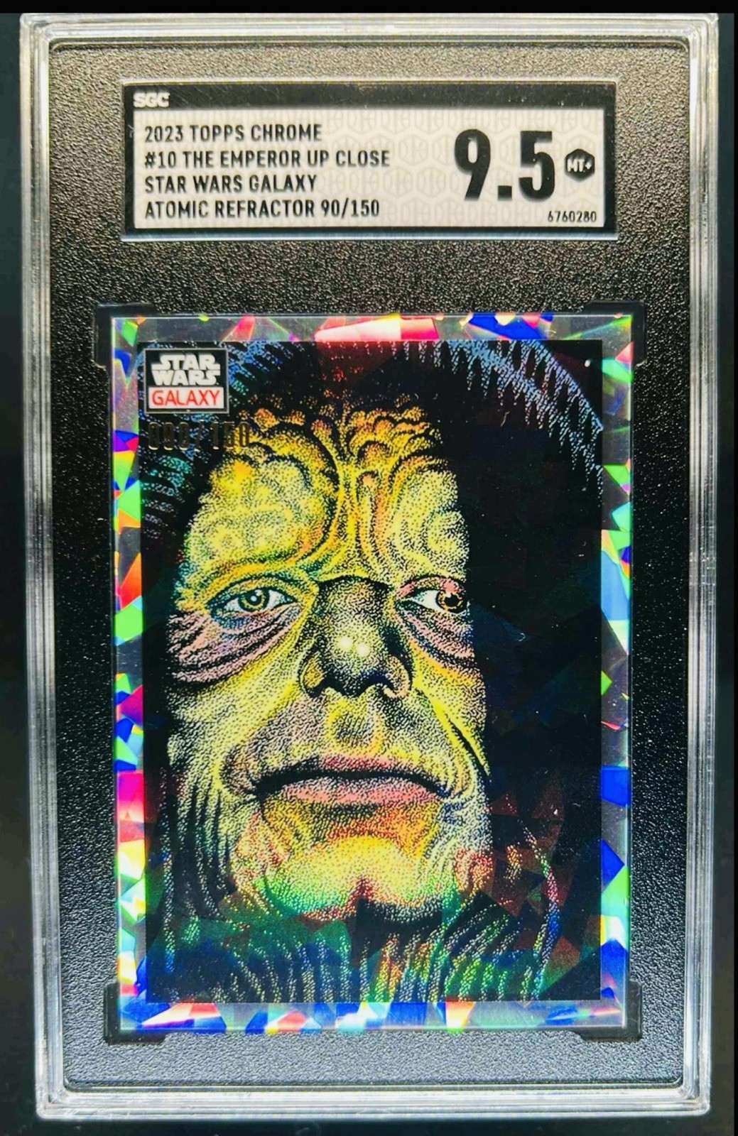 2023 Topps Chrome Star Wars Galaxy Emperor Up Close Atomic Ref 90/150 SGC 9.5
