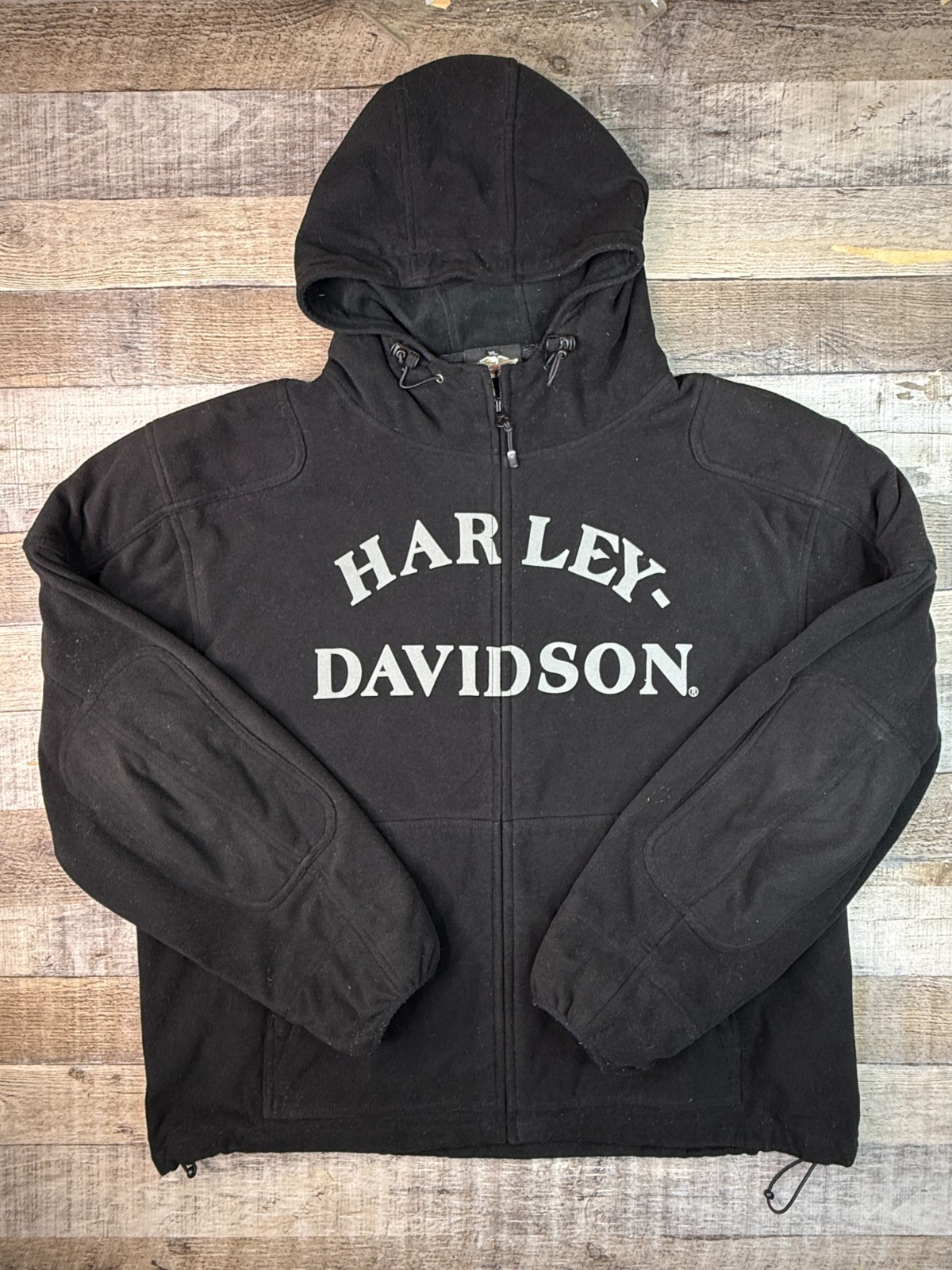 Harley-Davidson Men\'s XL Black Full Zip Fleece Jacket Big Logo Skull Mesh Lined