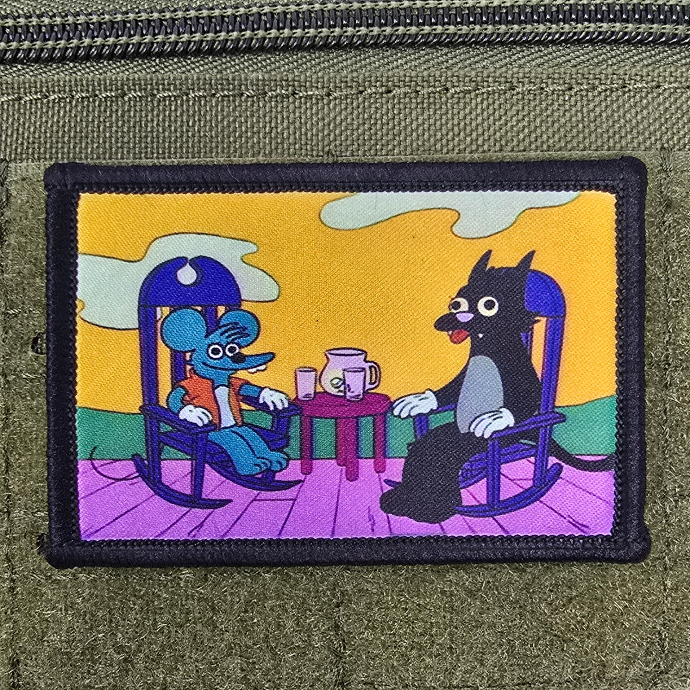 Itchy & Scratchy Moral Pattch 2x3 Tactical Military Army USA Flag Hook & Loop