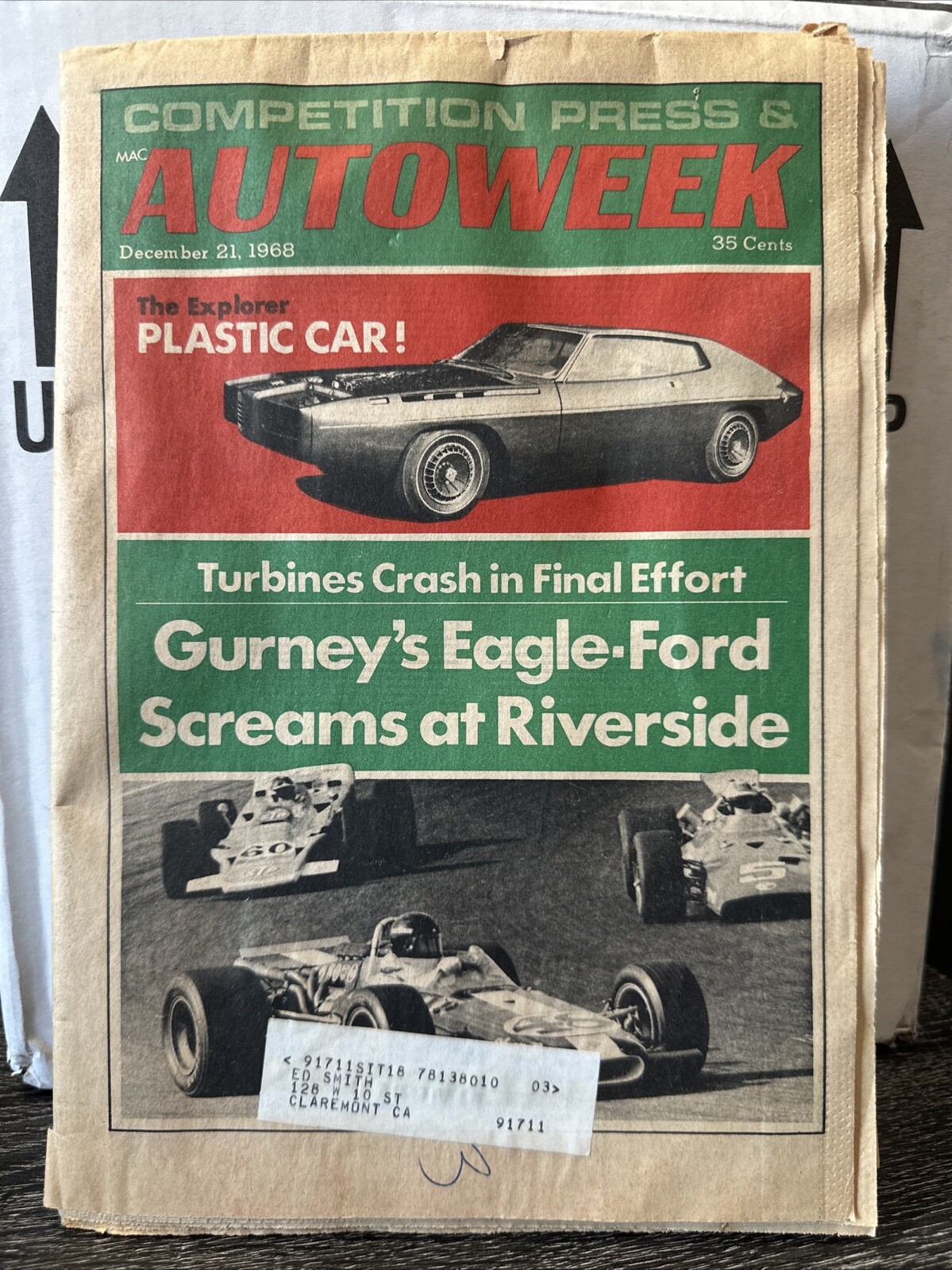 1968 Competition Press and Autoweek News, Dan Gurney Wins Riverside Cover