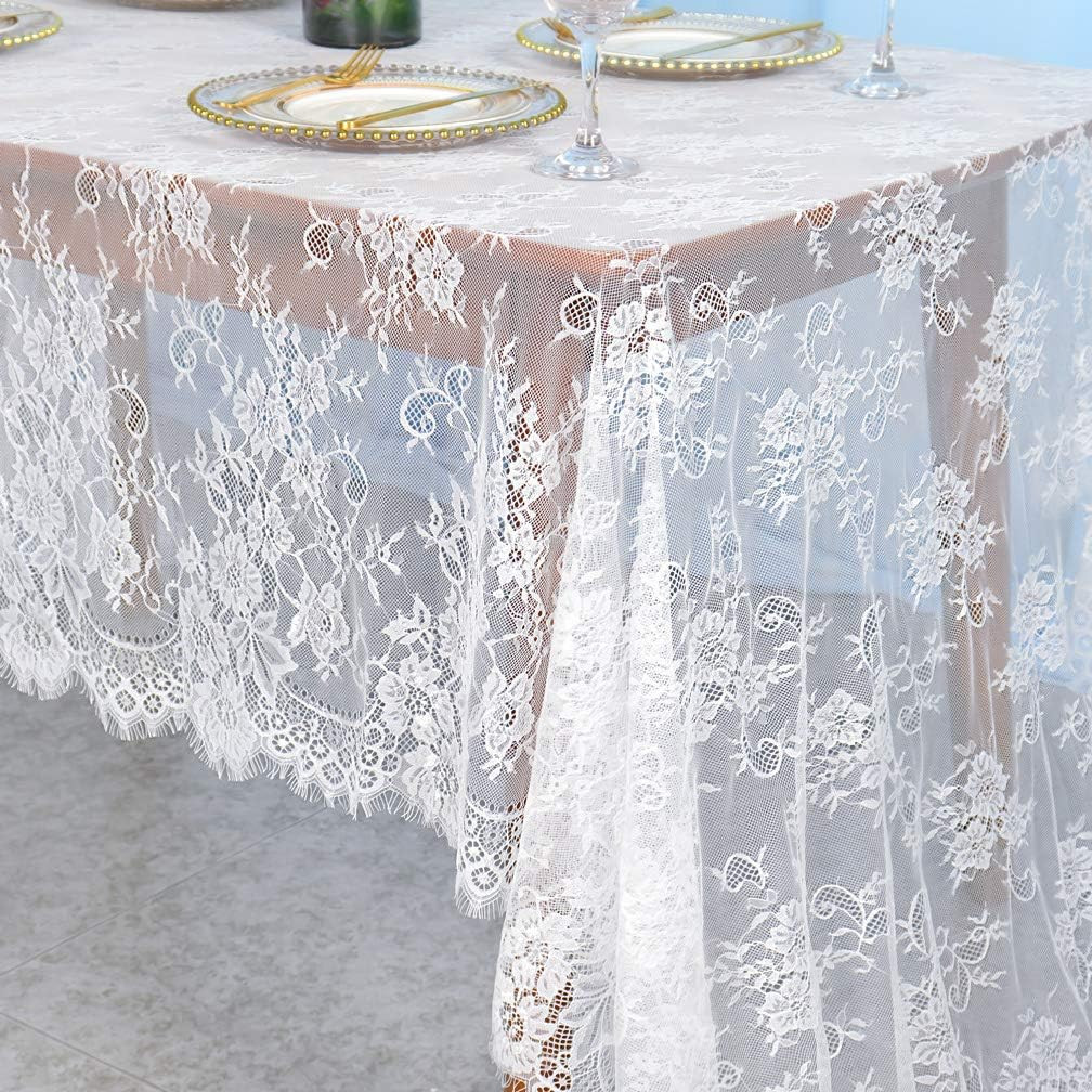 Vintage Lace Tablecloth 60X120 Inch - Elegant Boho Floral Rectangular Overlay fo