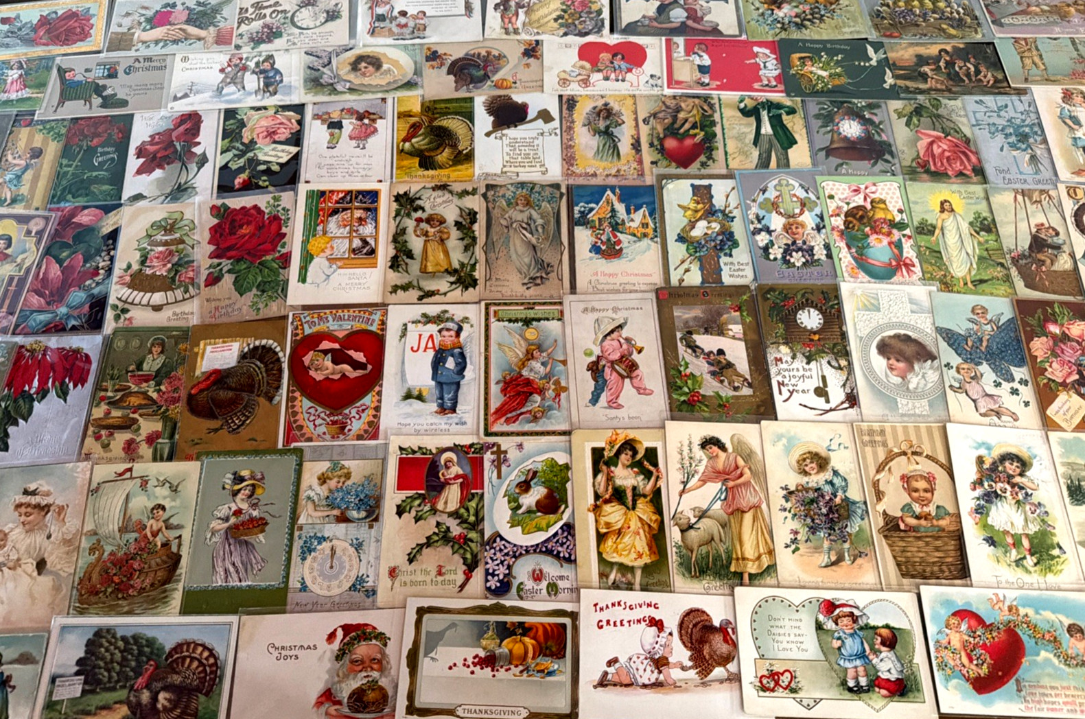 Huge~Lot of 100 Antique 1900's Holidays Greetings Postcards~2 Santa's~in sleeves