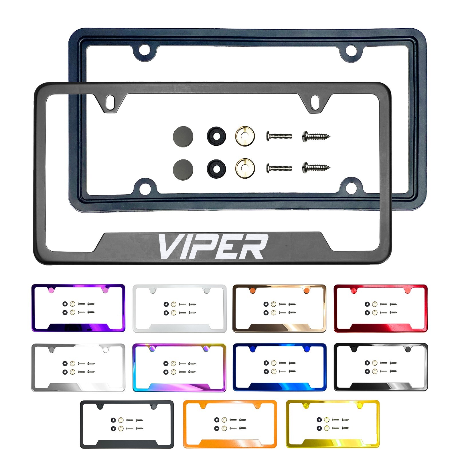 New Laser Etched Stainless Steel License Frame Silicone Guard for Viper