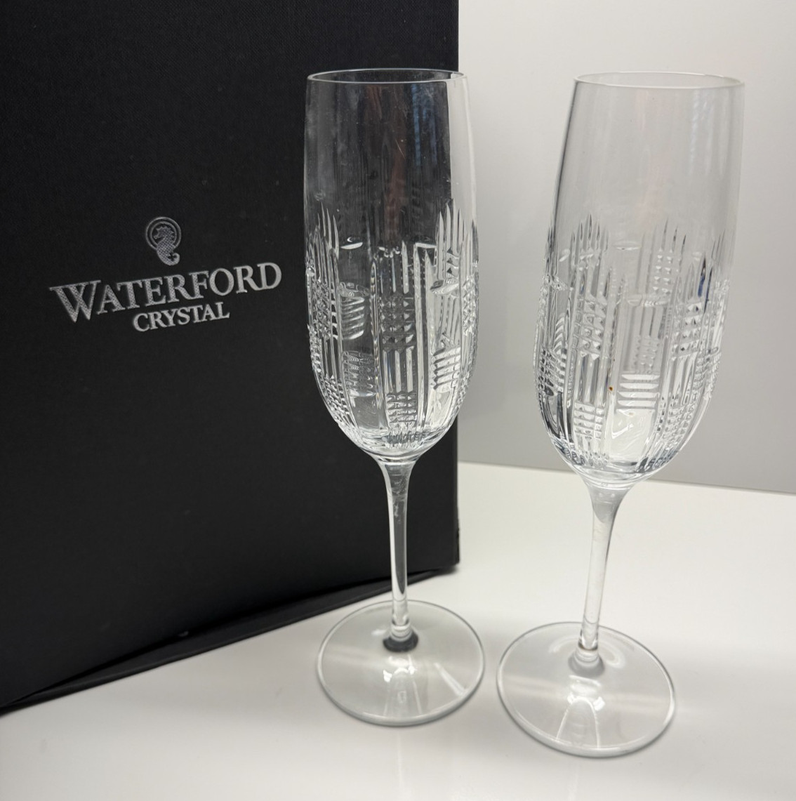 Lot of 2 Waterford Crystal Essentially Dungarvan Vertical Horizontal Cut Flutes