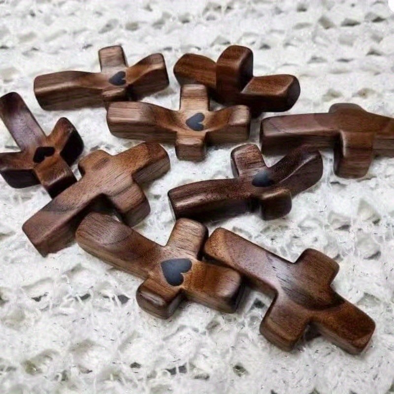 20P Wood Crosses Hand Carved Heart Wooden Cross Religious Comfort Prayer Gifts
