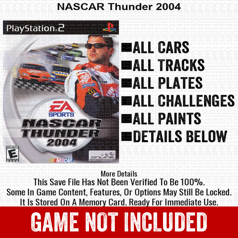 NASCAR Thunder 2004 100% All Items PS2 Memory Card CHEATS