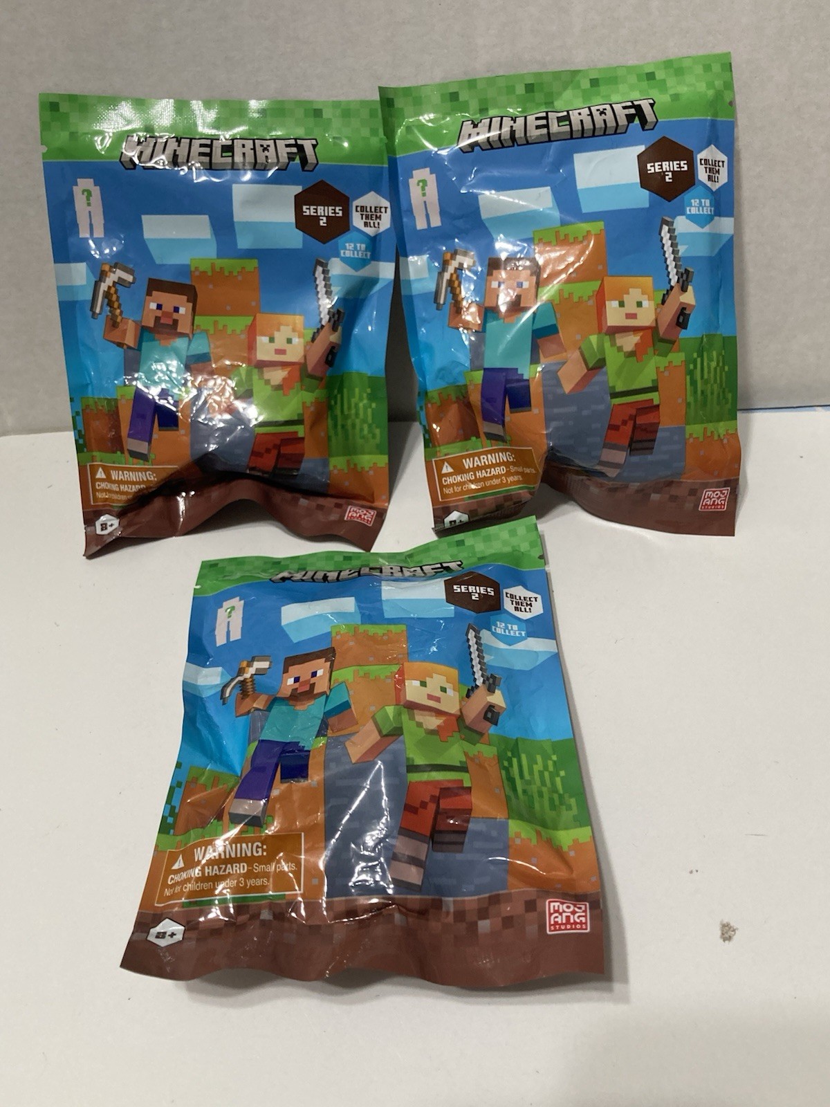 LOT OF 3 Minecraft Blind Bag Mini Figure Stamper Series 2, BRAND NEW IN PACKAGES