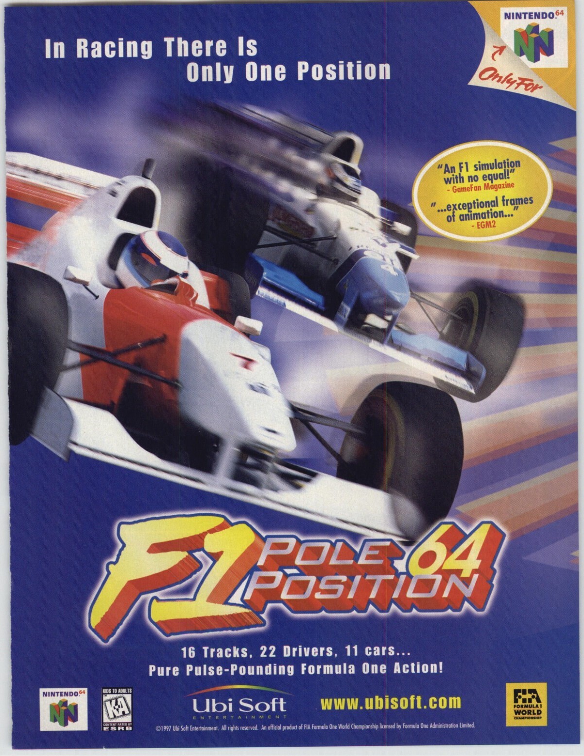 F1 Pole Position 64 N64 Video Game Art 1997 Vintage Print Ad Poster Racing Art