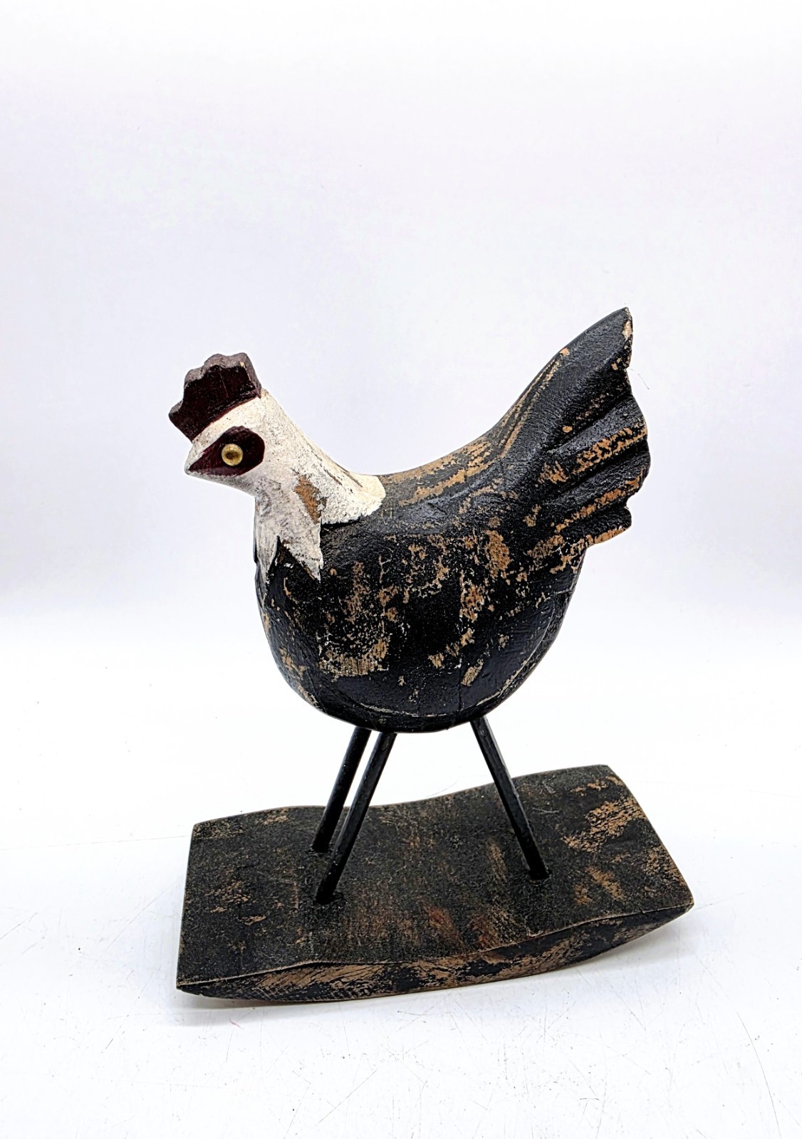 Primitive Rooster Chicken Rocking Horse Figure India Folk Art Farmhouse Rustic 