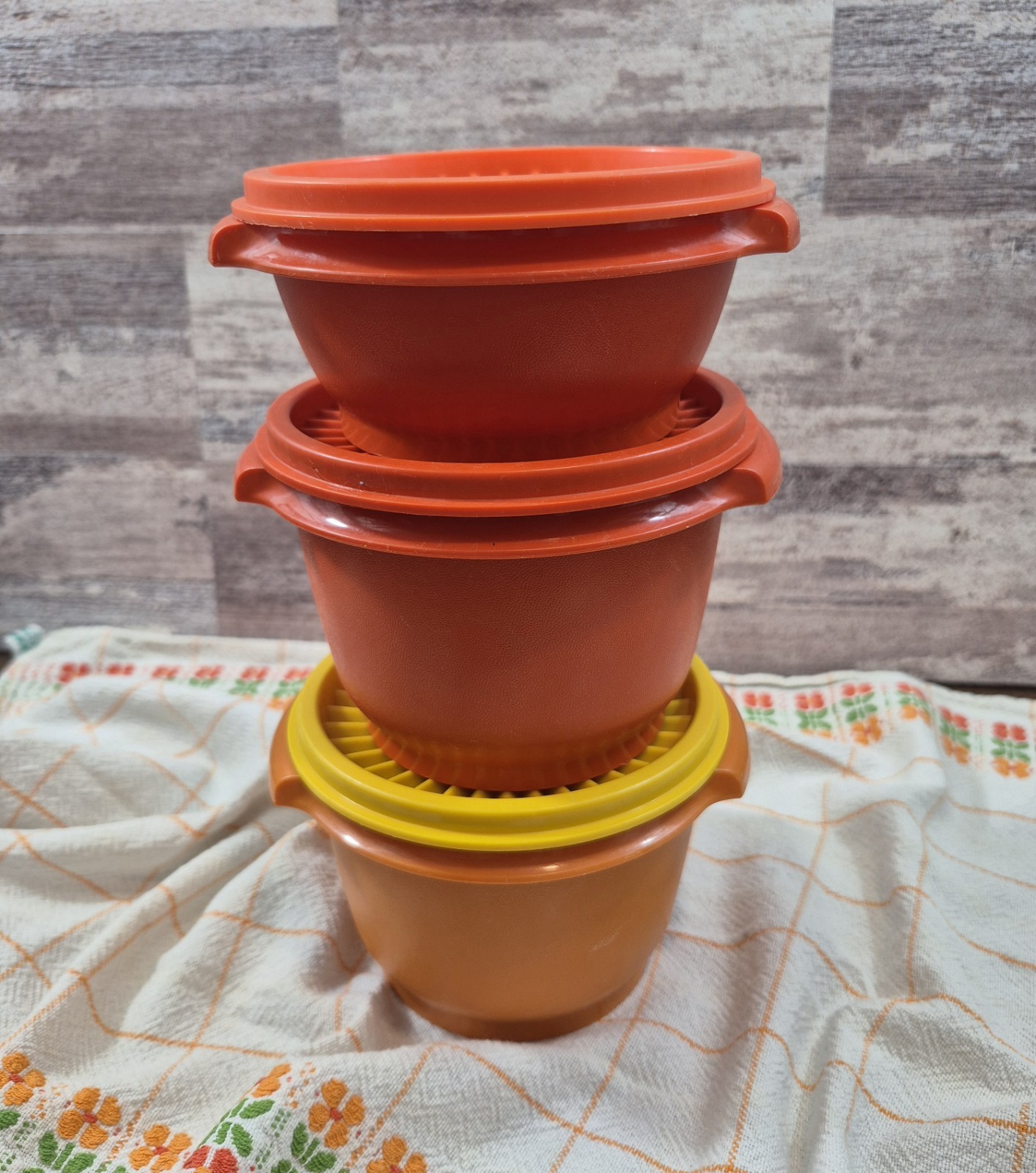Vintage Tupperware Servalier Containers with Lids (Set of 3) Orange & Yellow