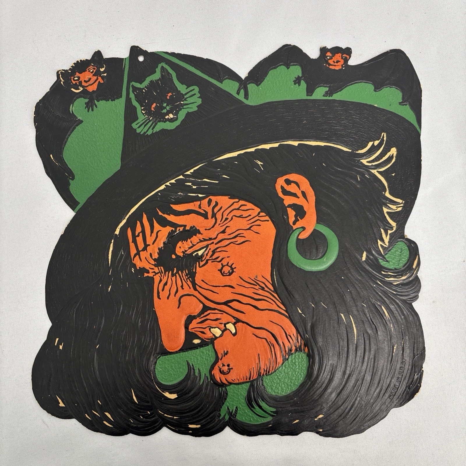 Vintage Antique 1930s 1940s Beistle Halloween Diecut Witch 12” Large Original