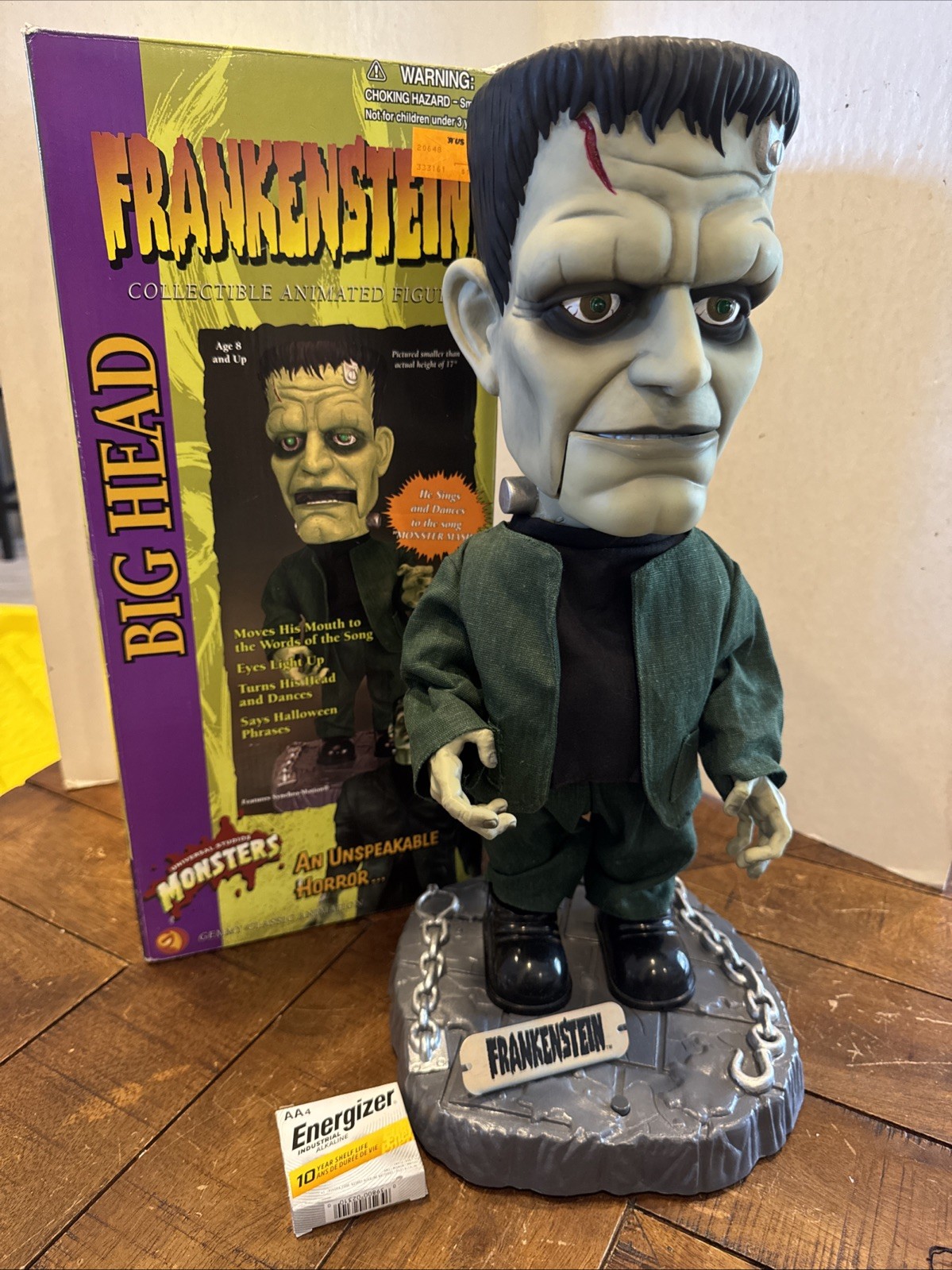 Gemmy Big Head Frankenstein Universal Studios Sings Head Moves No Dance Battery