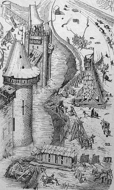 Fortifications siege from time of Crusades Besiegers have set up w- Old Photo