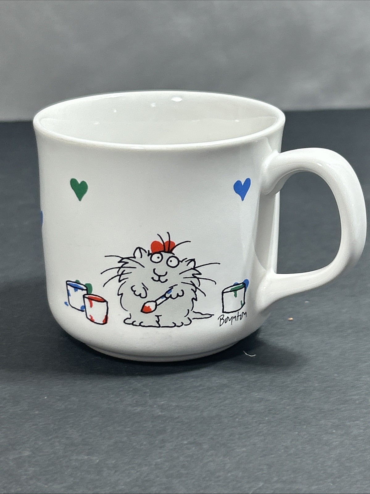 Vintage Sandra Boynton Hearts and Art Cat Coffee Mug Office Novelty Cartoon
