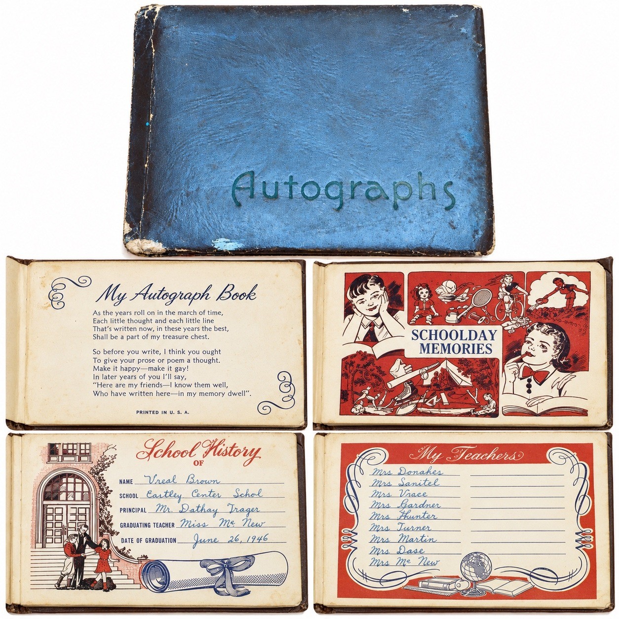 Vintage 1946 Carthay Center School Los Angeles Autograph Book Schoolday Memories