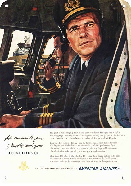 1949 AMERICAN AIRLINES PILOT @ LaGUARDIA Airport DECORATIVE REPLICA METAL SIGN