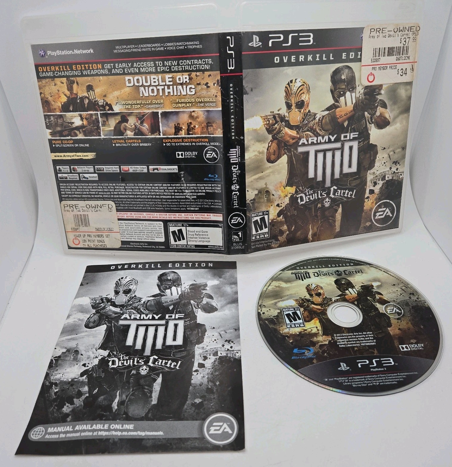 Army of Two The Devil's Cartel Overkill Edition PlayStation 3 PS3 Video games