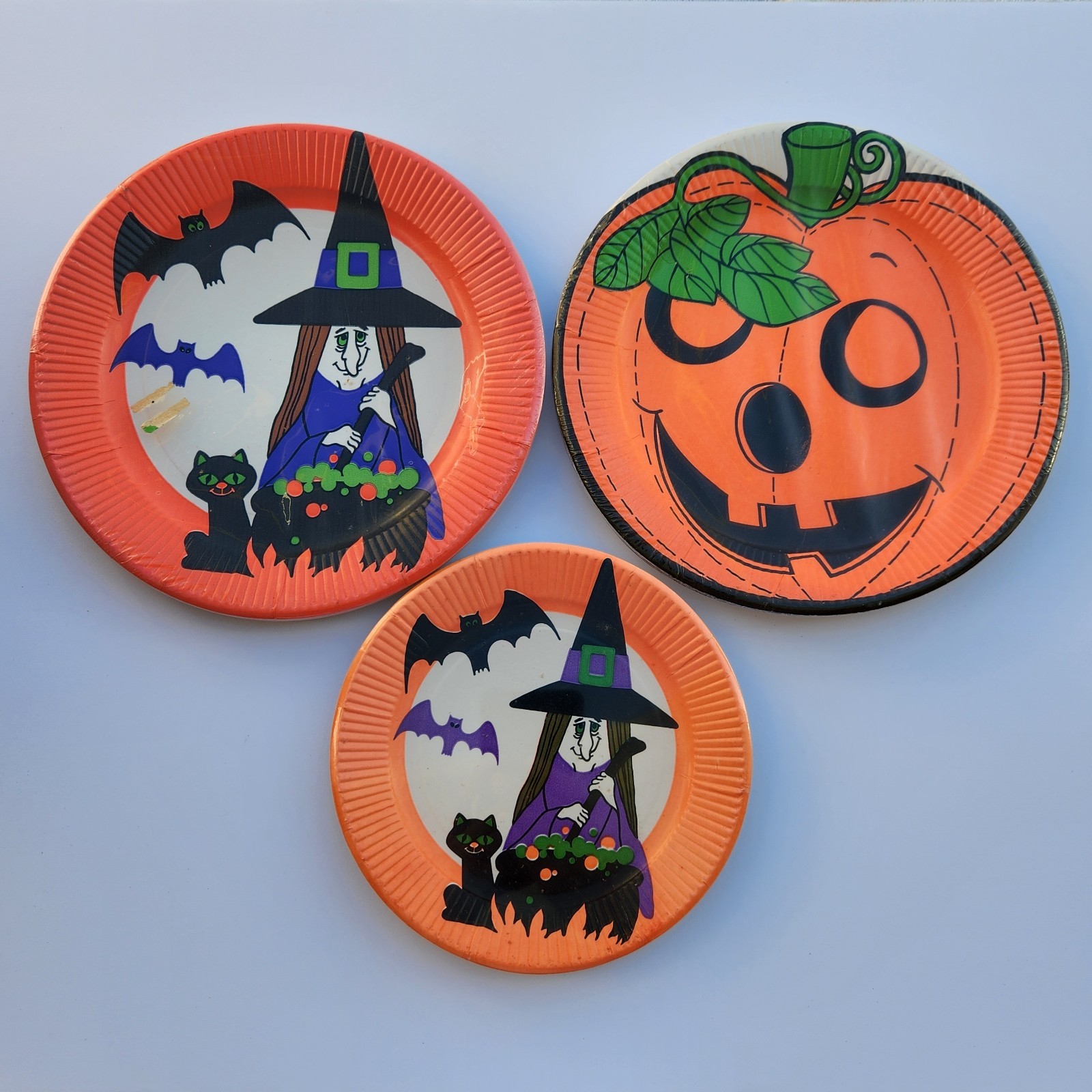 NOS Vintage 60s 70s Halloween Paper Plates Round Party Maid 3 Packages of 8 Each