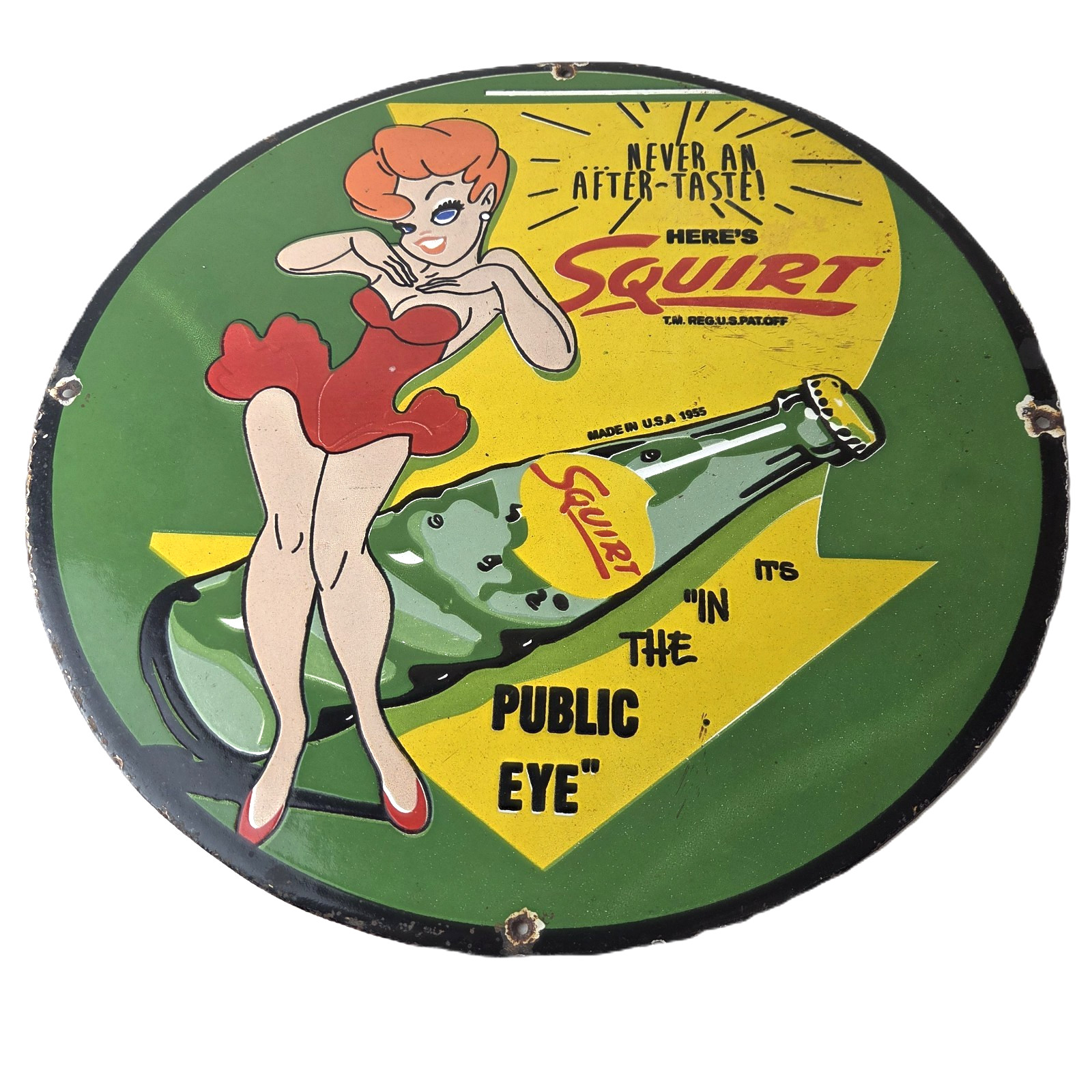 Vintage Squirt Soda Boy Sign - Gas Pump Public Eye Service Porcelain Sign
