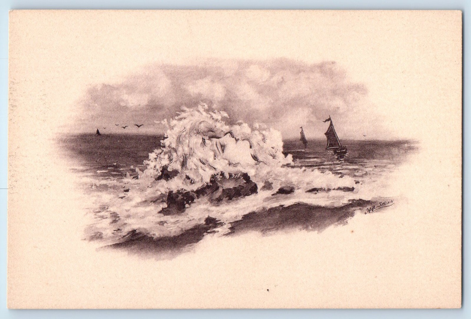 c1910\'s Pretty Woman Fantasy Sail Boat Cobb Shinn Signed Artist Antique Postcard