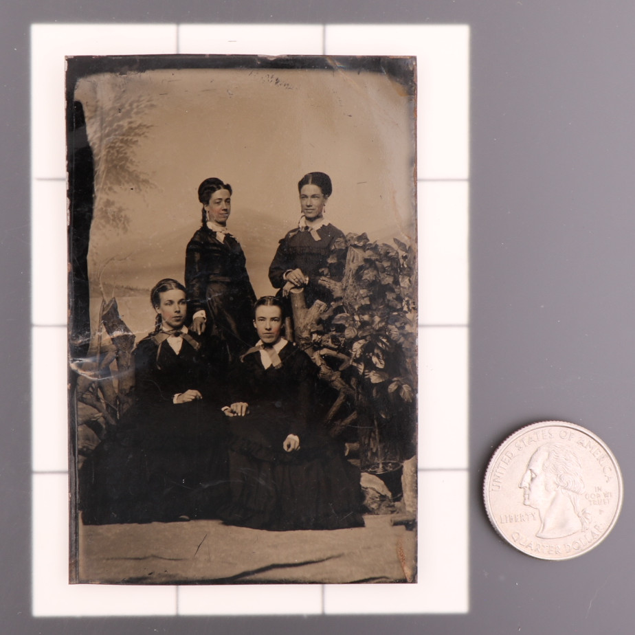 Antique CDV 6th Plate Tintype Victorian Family or Group of 4 Women #1295