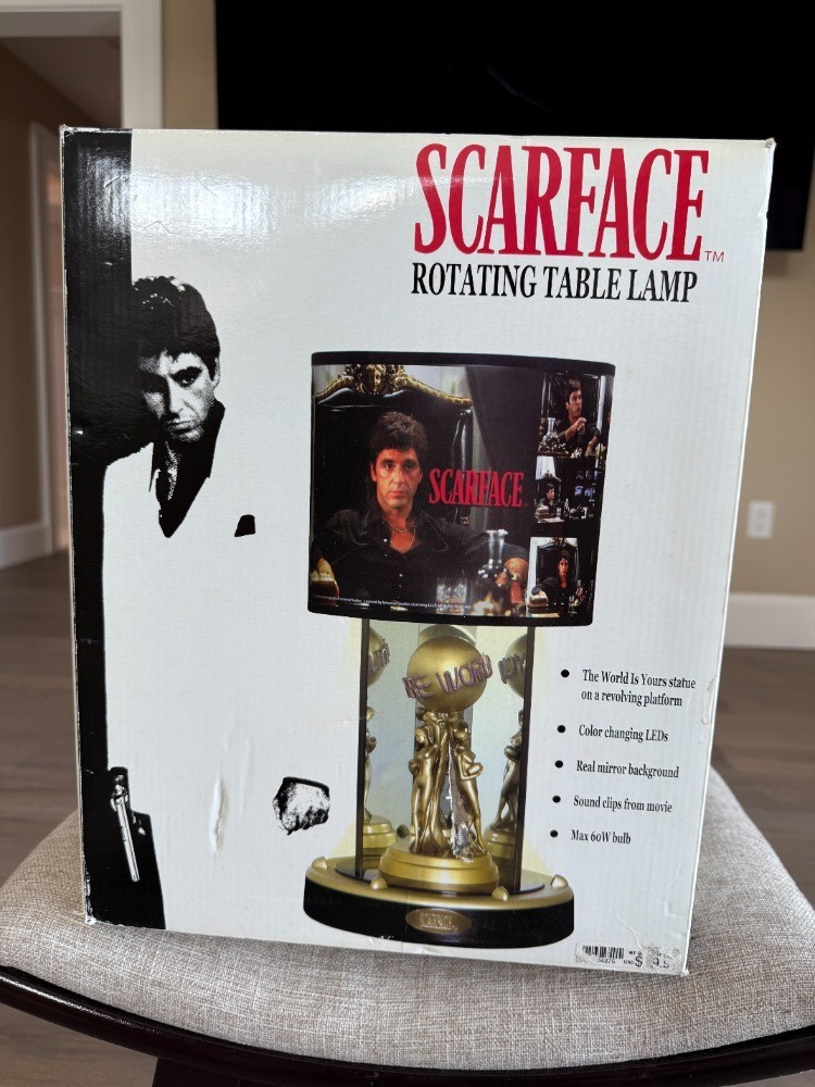 1983 Scarface The World is Yours Rotating Statue Lamp, LED's, new, never used. 