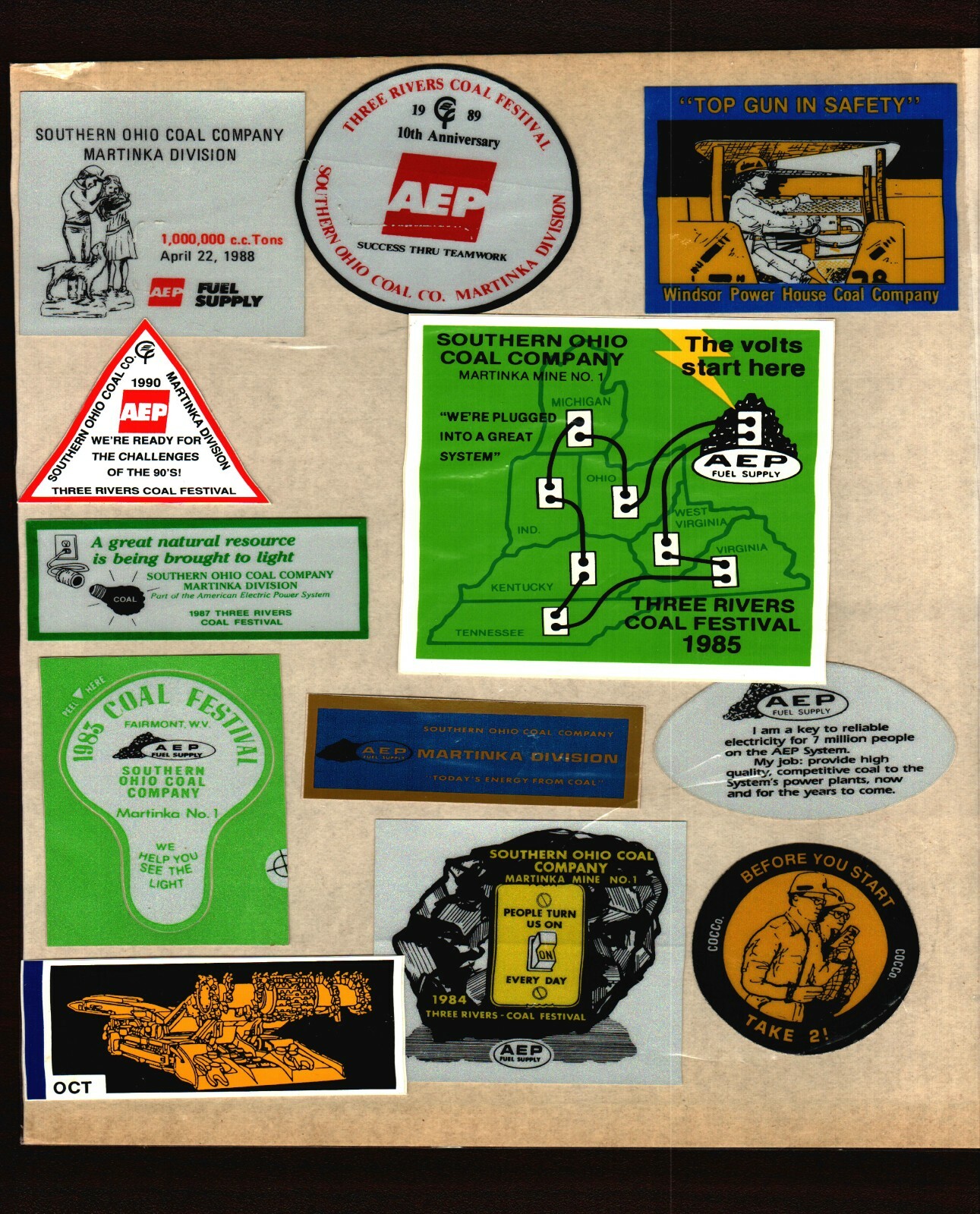12 DIFF. NICE AEP  COAL CO COAL MINING STICKERS # 650