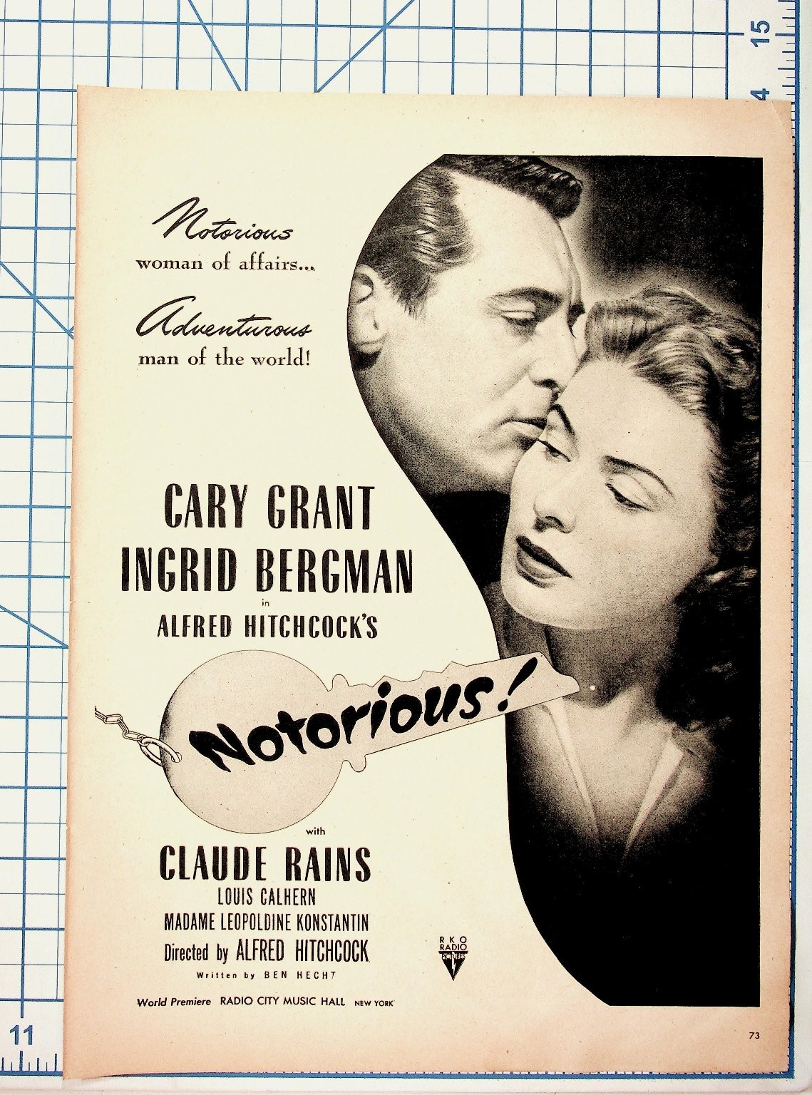 Notorious 1946 Film Ad Cary Grant Ingrid Bergman Alfred Hitchcock RKO