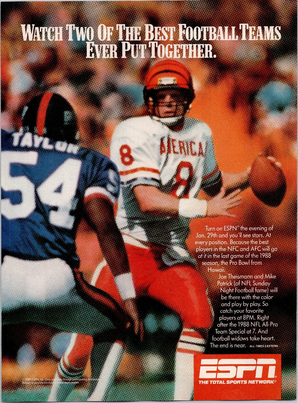 Vintage 1988 ESPN Football All-Pro Game Magazine Print Ad Original Promo Hawaii