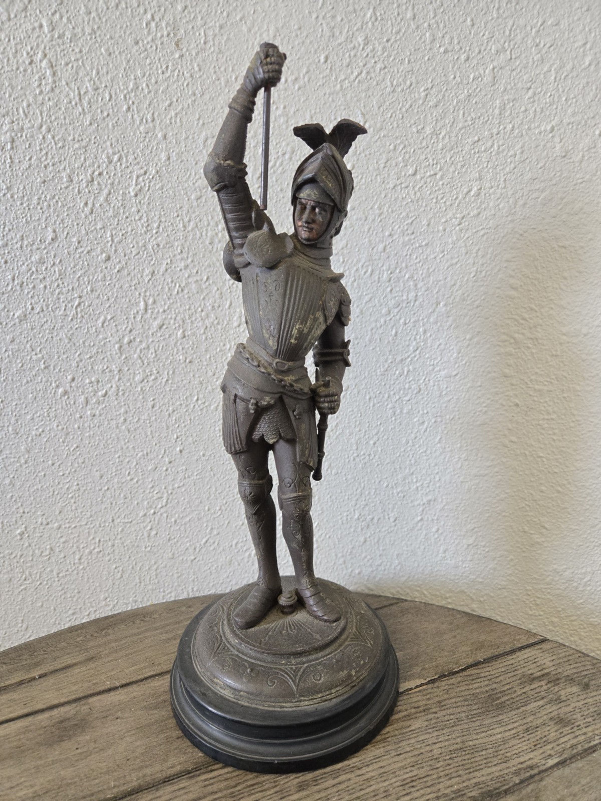 Antique 19th Century French Spelter Knight In Full Armor Guardsman Statue AS IS