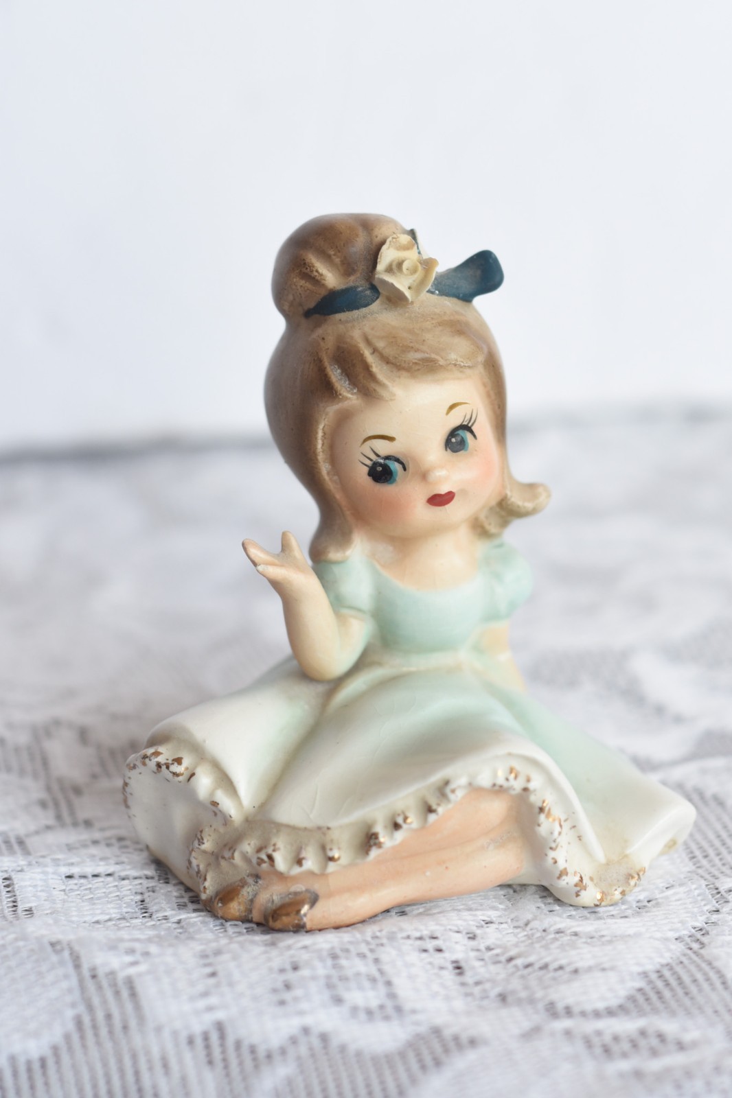 Vintage Japan Napcoware BLOOMER GIRL Blue Dress #C6730 Ceramic Figurine--Flaws