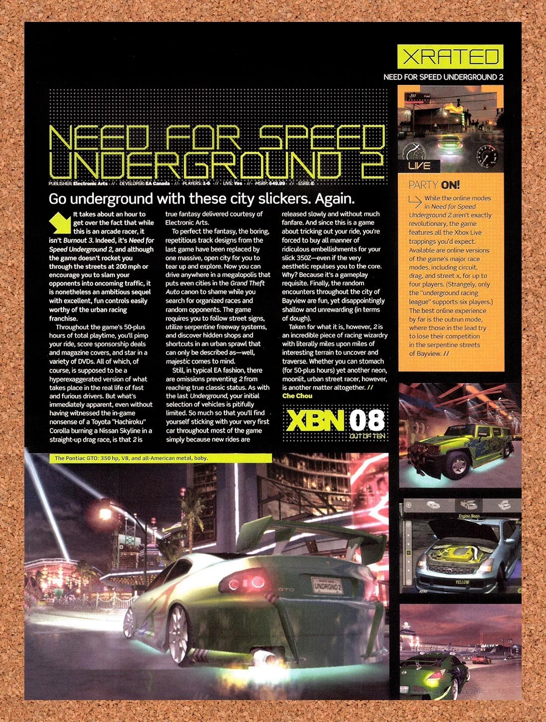 2004 Need For Speed Underground 2 Xbox Original Advertisement / Retro Promo vr1
