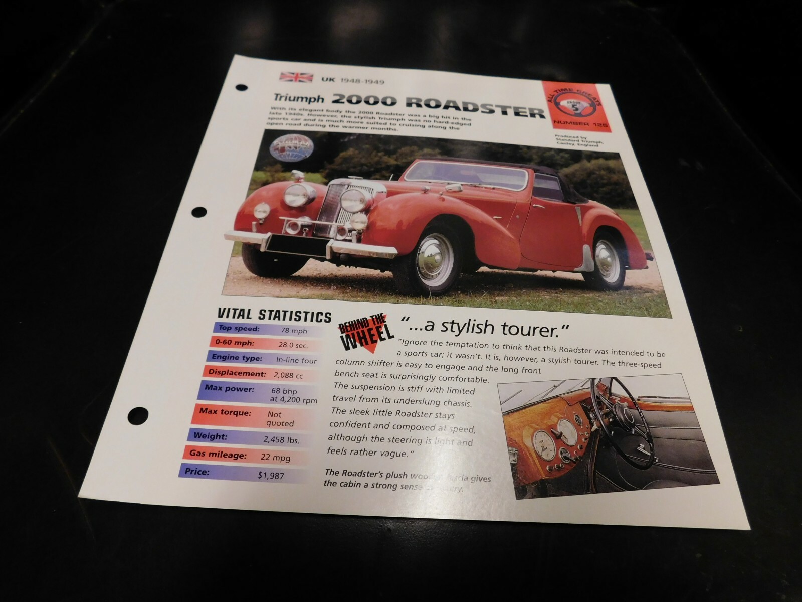 1948-1949 Triumph 2000 Roadster Spec Sheet Brochure Photo Poster