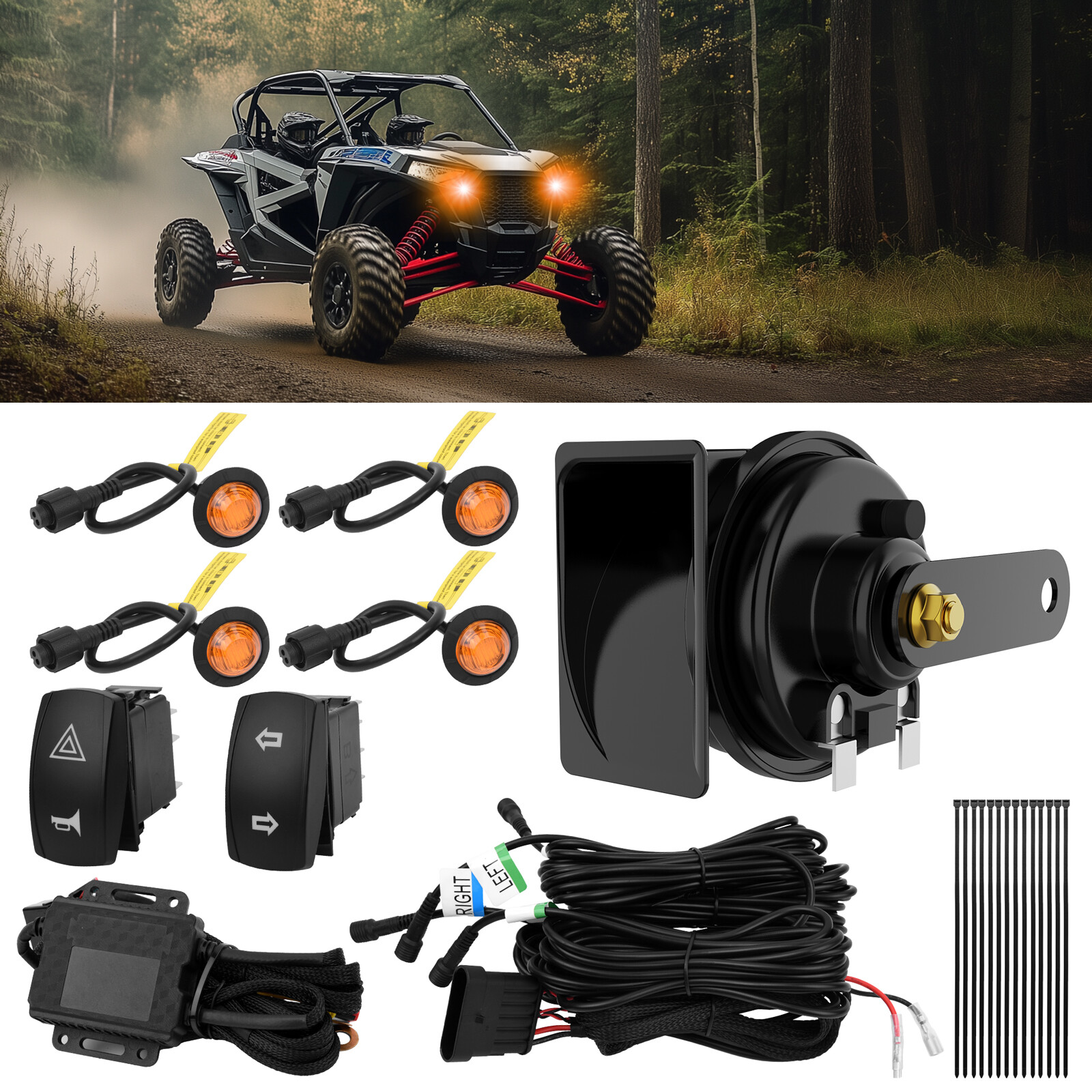 SXS UTV Turn Signal Street Legal Kit with Hazard Horn Amber LED Blinkers Switch