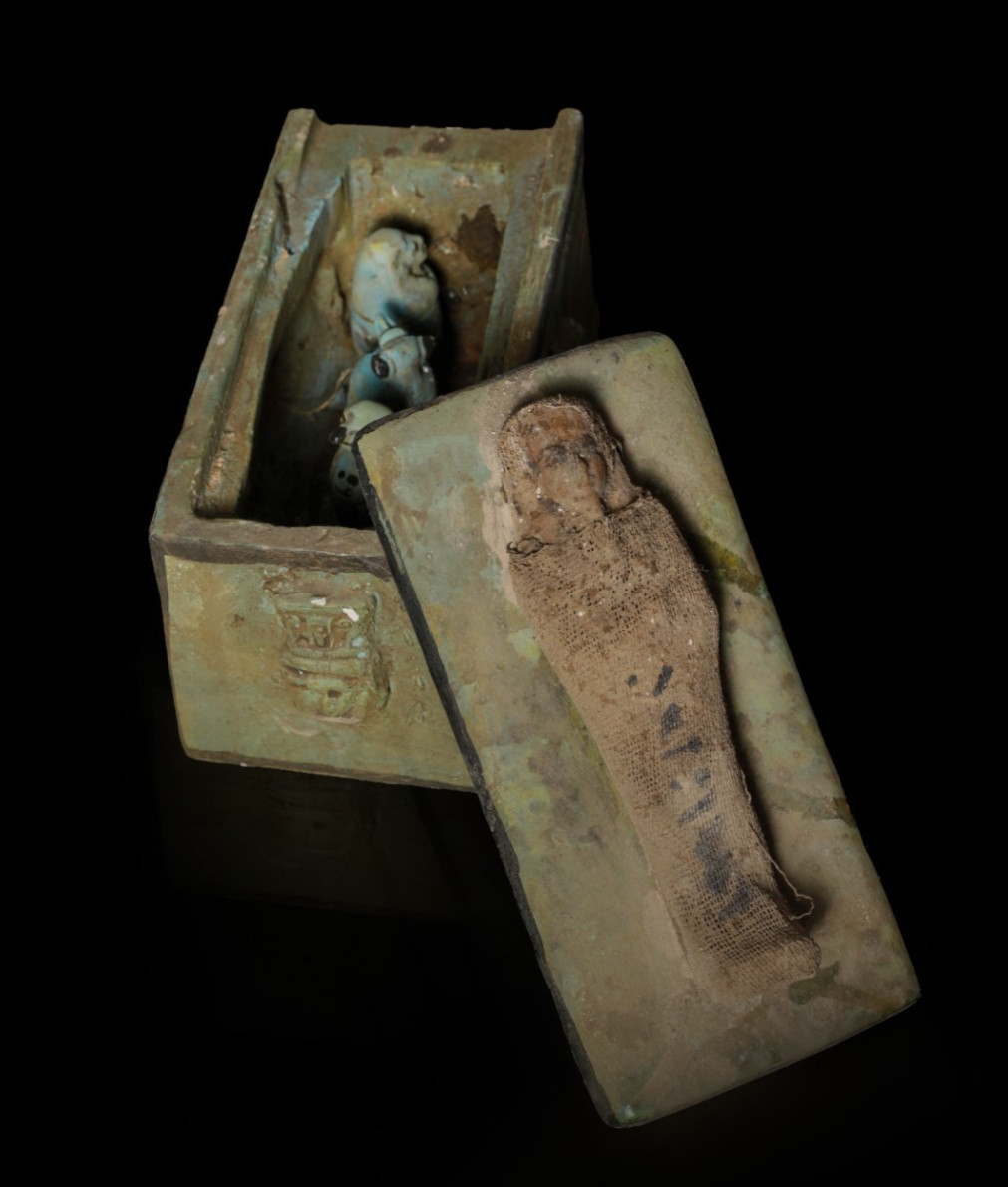 Authentic Ancient Egyptian Canopic Chest Box Mummy Lid 4 Sons of Horus Jars BC