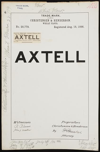 Photo:Axtell Wheat Flour Trade Mark Christensen Henderson 1896 Trademark