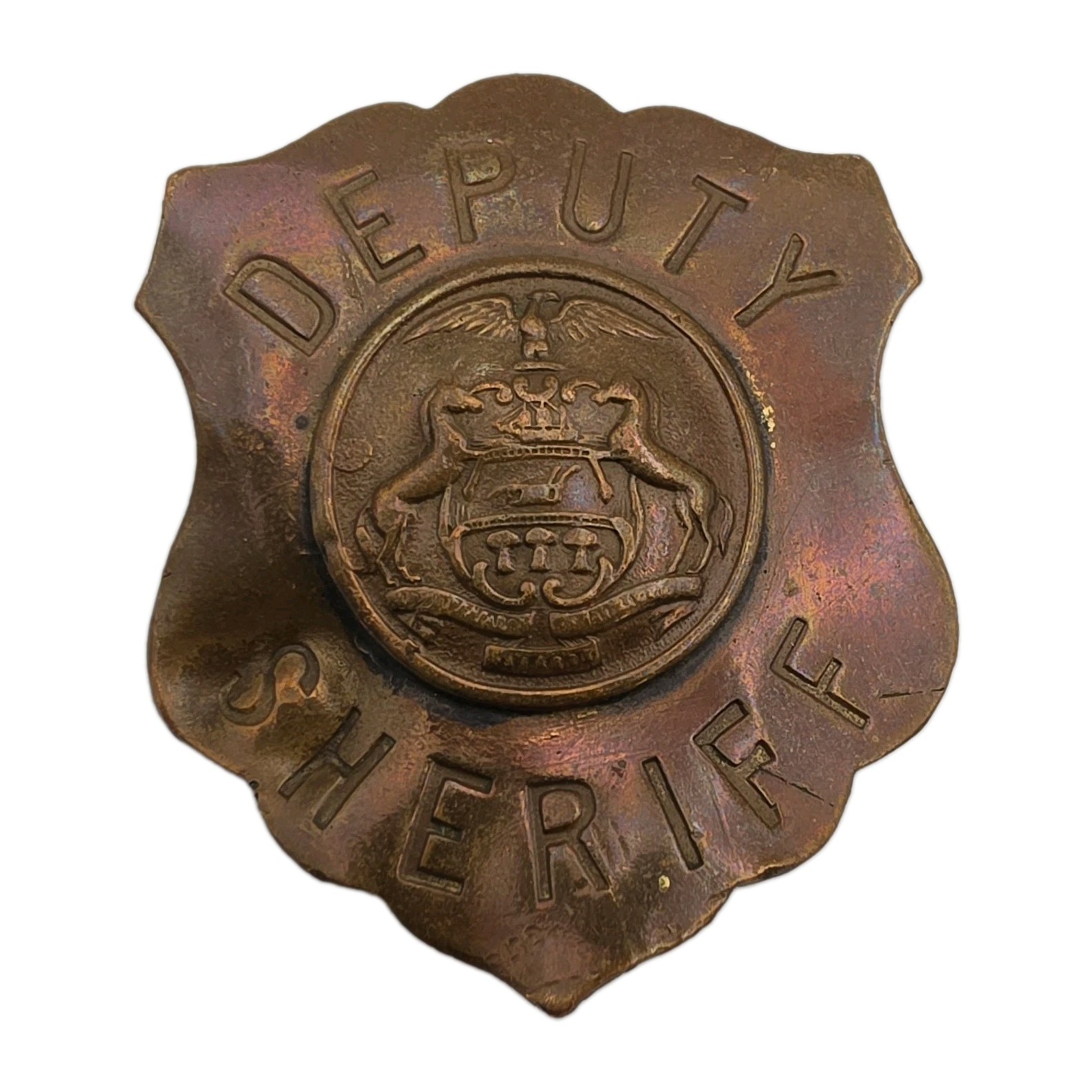 Antique Pennsylvania Deputy Sheriff Badge Repaired Copper Shield Obsolete 