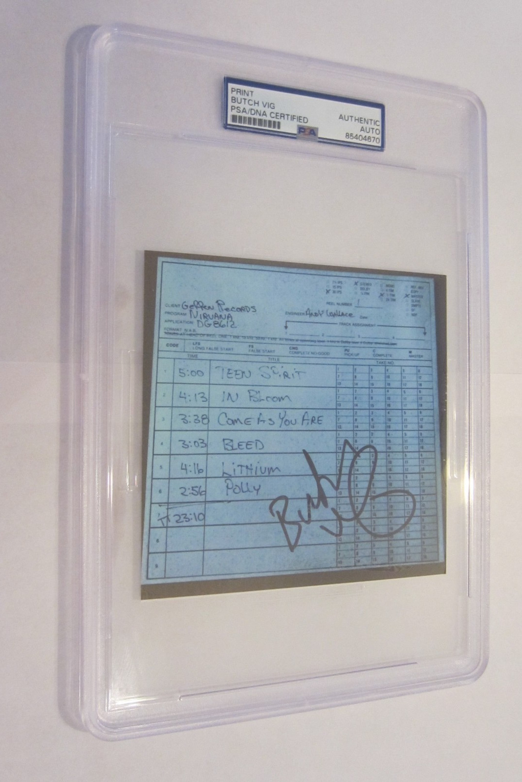 Butch Vig produced Nirvana Nevermind signed autographed 5x5 photo PSA authentic