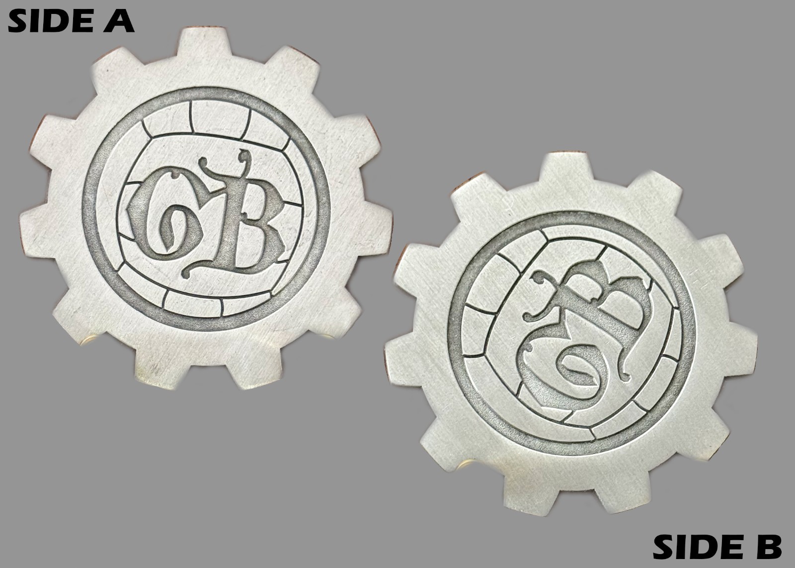 Gear-Shaped Engraved Monogram Challenge Coin  M#11
