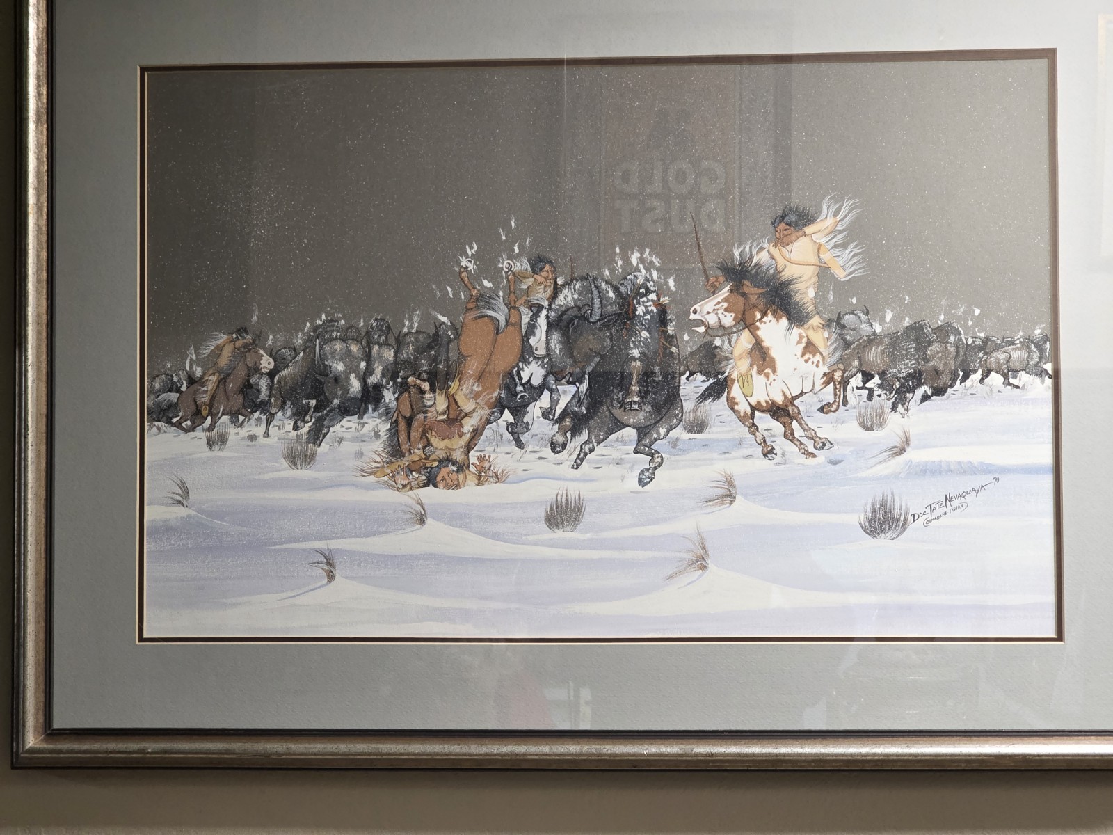 Comanche Doc Tate Nevaquaya Original Painting Winter Buffalo Hunt