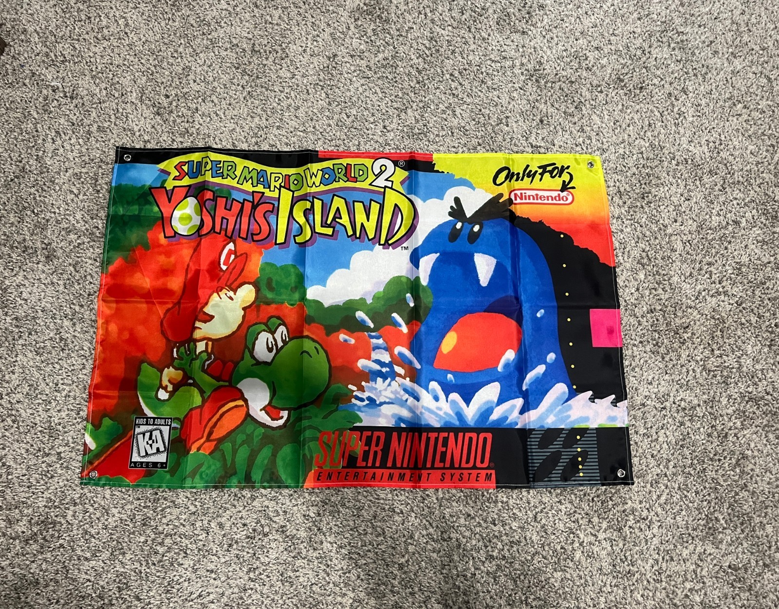 Super Mario World 2 Yoshi's Island Custom Wall Flag Tapestry 2 x 3 Ft SNES