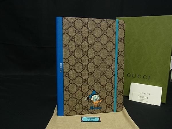 GUCCI Disney Donald Duck PVC Leather Brown Blue GG Pattern Bag 16x22.5cm Unused