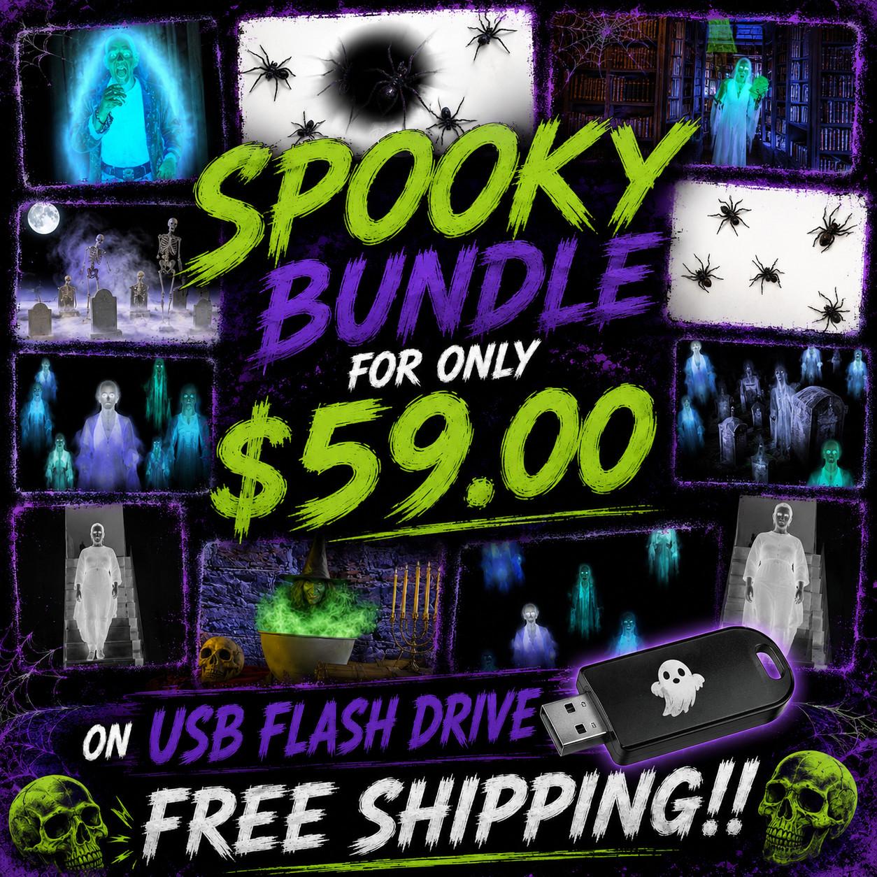HOLIDAY PROJECTION - 14 SPOOKY EFFECTS BUNDLE — on a usb flash drive