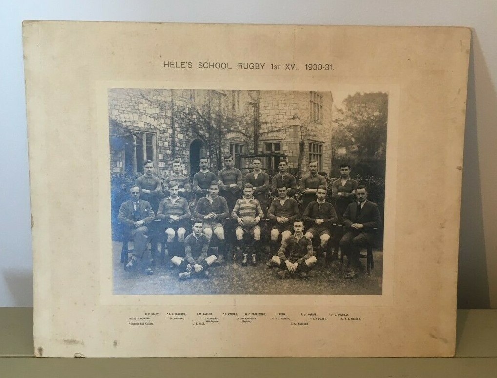 Rare 1930-31 Hele's School Plymouth large school Rugby photo, photo, sporting