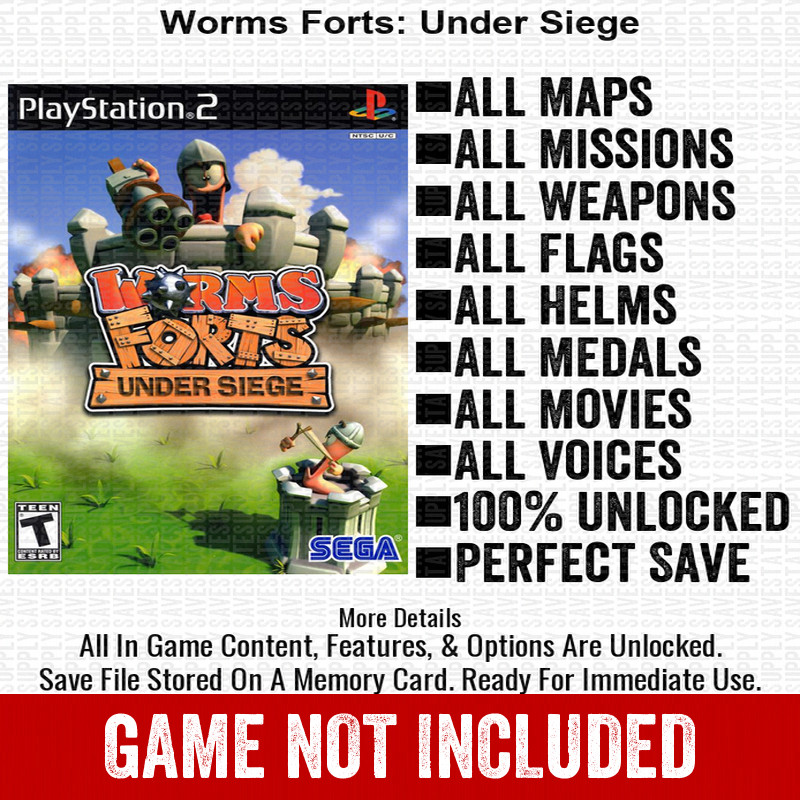Worms Forts Under Siege 100% PS2 Memory Card All CHEATS ITEMS