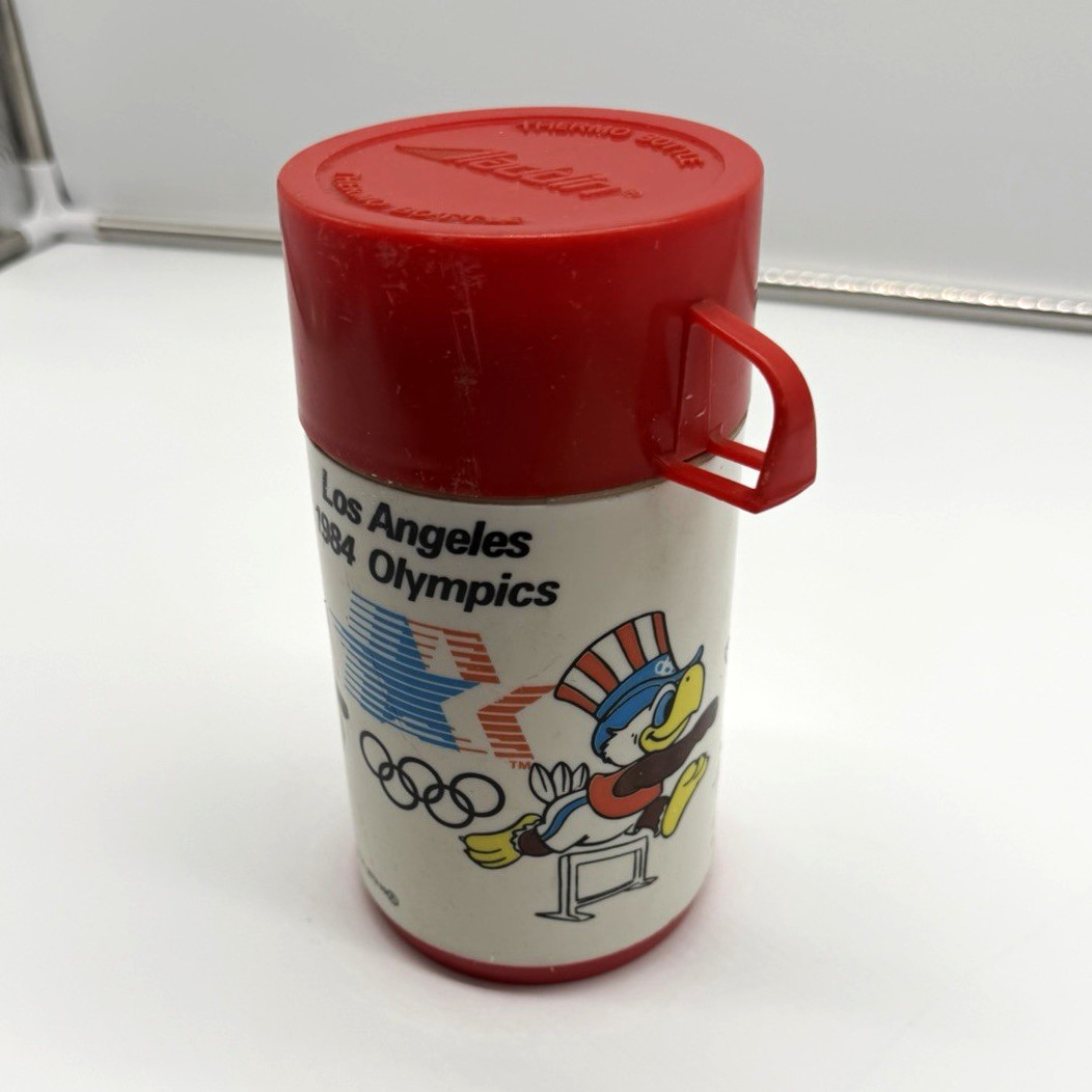 Vintage 1984 Los Angeles Olympics Plastic Thermos 8oz Aladdin USA Sam Eagle Vtg