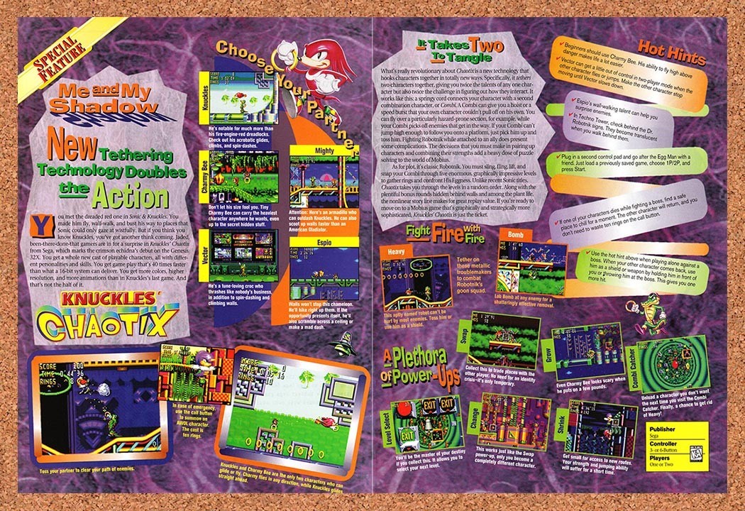 1995 Knuckles Chaotix 32x Original Advertisement / Retro Promo vr1