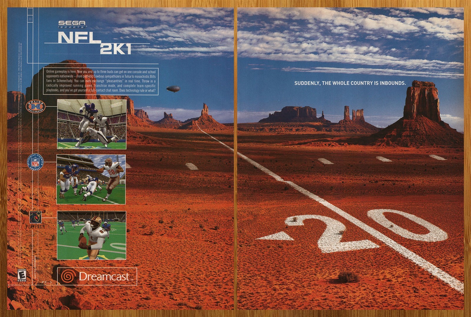 2000 NFL 2K1 Sega Dreamcast Vintage Print Ad/Poster Football Video Game Art 00s