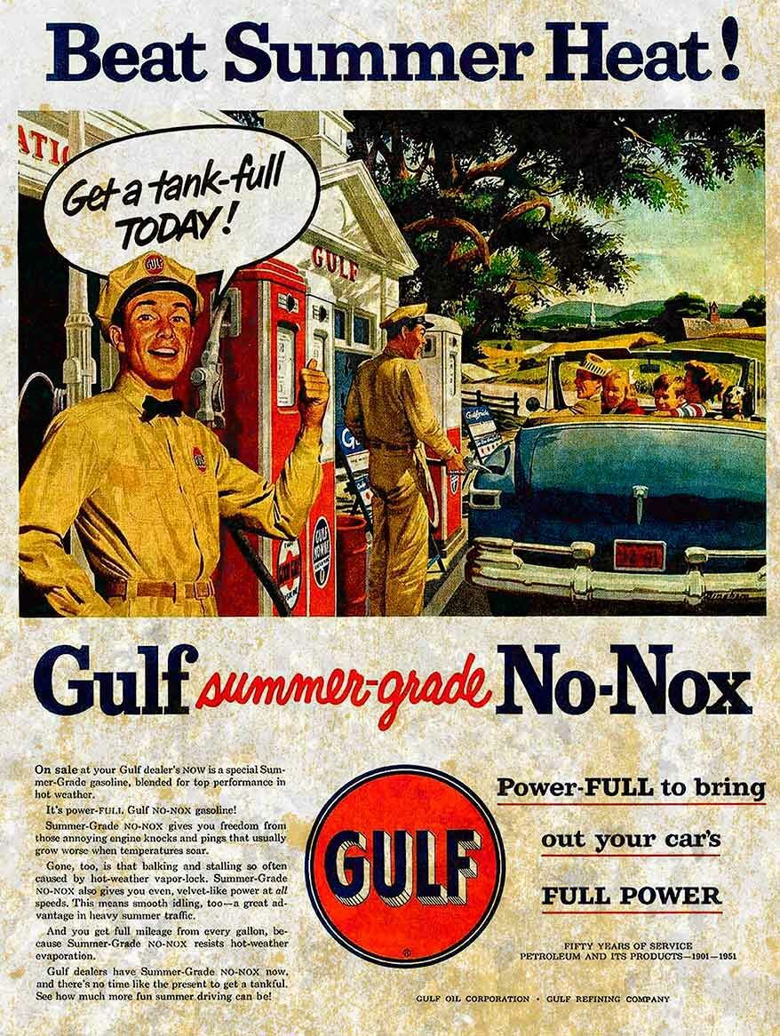 BEAT SUMMER HEAT GULF SUMMER NO NOX HEAVY DUTY USA MADE METAL ADVERTISING SIGN